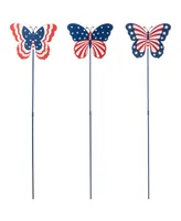 Glitzhome 24" H Set of 3 Patriotic, Americana Metal Butterflies Yard Stake