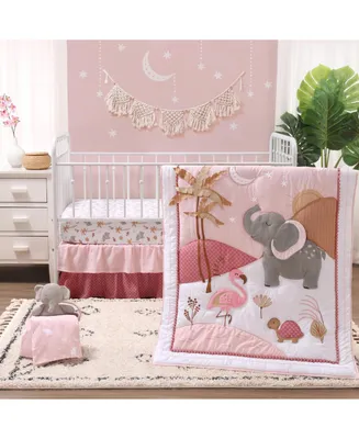 The Peanutshell Safari Oasis, Organic Cotton Crib Bedding Set for Baby Girls, 4 Pieces