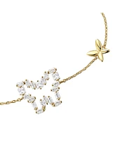 Gigi Girl Kids/Young Teens 14k Gold Plated with Baguette Cubic Zirconia Halo Butterfly Charm Adjustable Bracelet