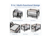 5-in-1 Portable Baby Playard with Bassinet and Adjustable Canopy