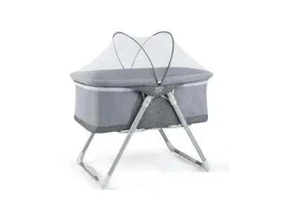2-In-1 Baby Bassinet with Mattress and Net-Grey