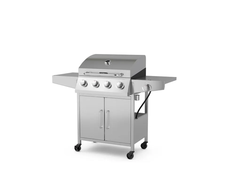 50000BTU 5-Burner Propane Gas Grill with Side Burner and 2 Prep Tables-Silver