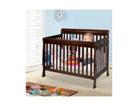 Coffee Pine Wood Baby Toddler Bed Convertible Crib