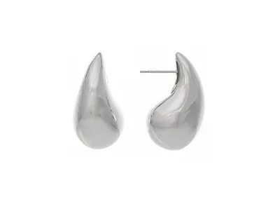 Polished Rhodium Teardrop Stud Earrings