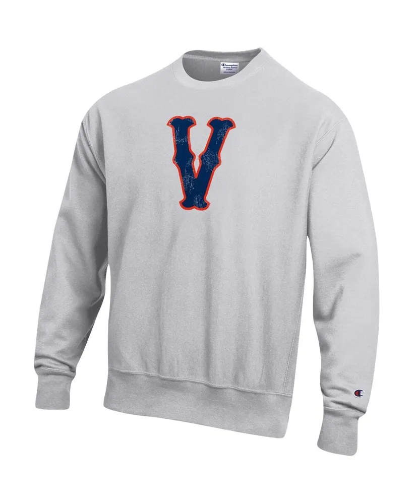 Men's Champion Heathered Gray Distressed Virginia Cavaliers Vintage-Like Vault Logo Reverse Weave Pullover Sweatshirt