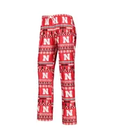 Women's Concepts Sport Scarlet Nebraska Huskers Holiday Long Sleeve T-shirt and Pants Sleep Set