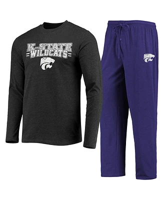 Men's Concepts Sport Purple, Heathered Charcoal Distressed Kansas State Wildcats Meter Long Sleeve T-shirt and Pants Sleep Set