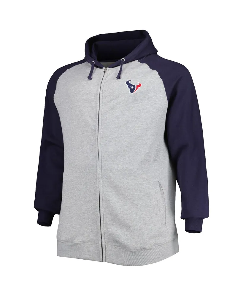 Men's Heather Gray Houston Texans Big and Tall Fleece Raglan Full-Zip Hoodie Jacket