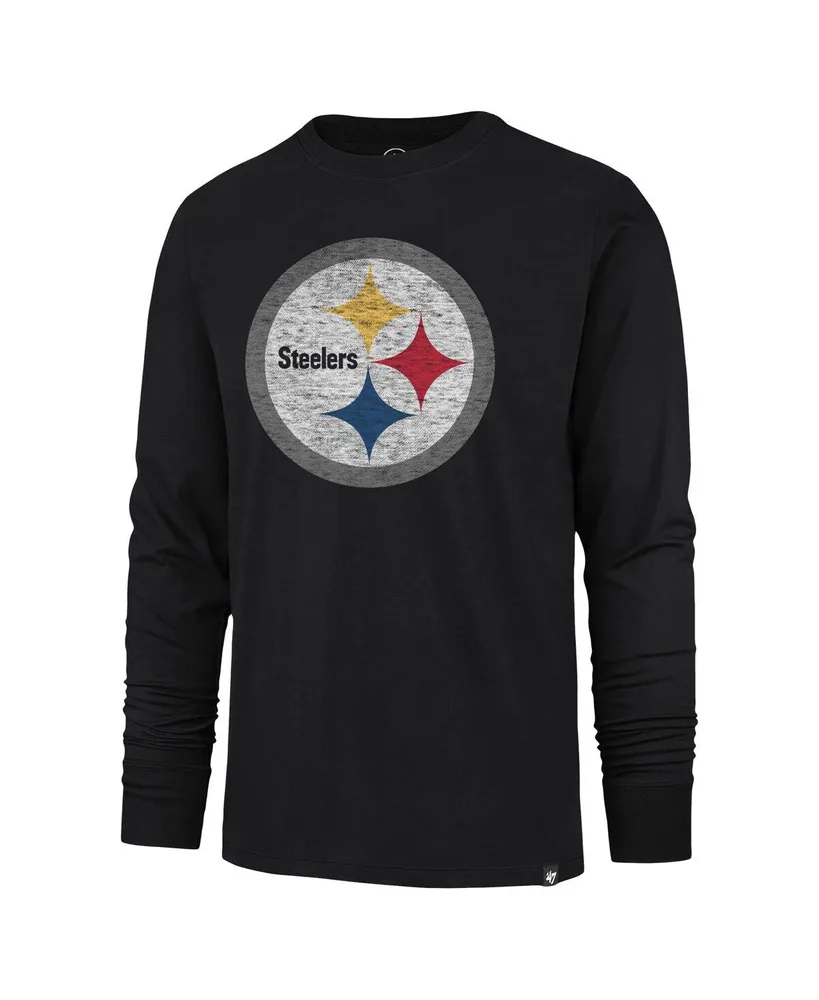 Men's '47 Brand Black Distressed Pittsburgh Steelers Premier Franklin Long Sleeve T-shirt