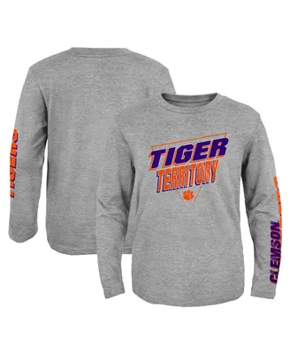 Big Boys Heather Gray Clemson Tigers 2-Hit For My Team Long Sleeve T-shirt