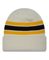 Men's New Era Cream Pittsburgh Steelers Team Stripe Cuffed Knit Hat