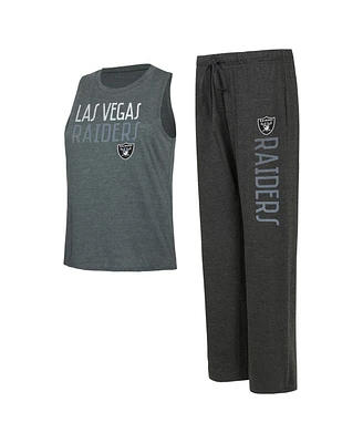 Women's Concepts Sport Black, Charcoal Distressed Las Vegas Raiders Muscle Tank Top and Pants Lounge Set