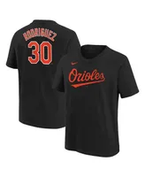 Big Boys Nike Grayson Rodriguez Black Baltimore Orioles Name and Number T-shirt