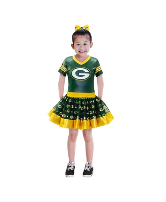Girls Youth Green Green Bay Packers Tutu Tailgate Game Day V-Neck Costume
