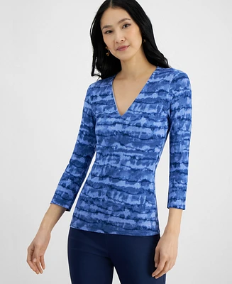 I.n.c. International Concepts Women's Printed Ribbed Top, Created for Macy's