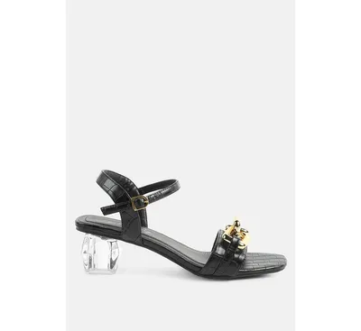 Icicle Clear Low Heel Metal Chain Sandals