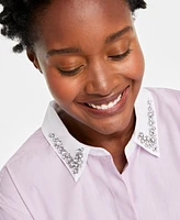 On 34th Women's Embellished Delicate-Stripe Shirt, Created for Macy's