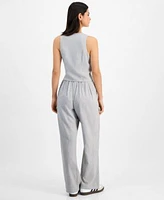 Now This Womens Striped Button Front Vest Striped Wide Leg Pants