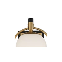 Carlyn Modern Art Deco Wall Light Sconce Warm Brass Black Hardwired 9 1/2" High Fixture Milky White Globe Glass Bedroom Bathroom Bedside Living Room H