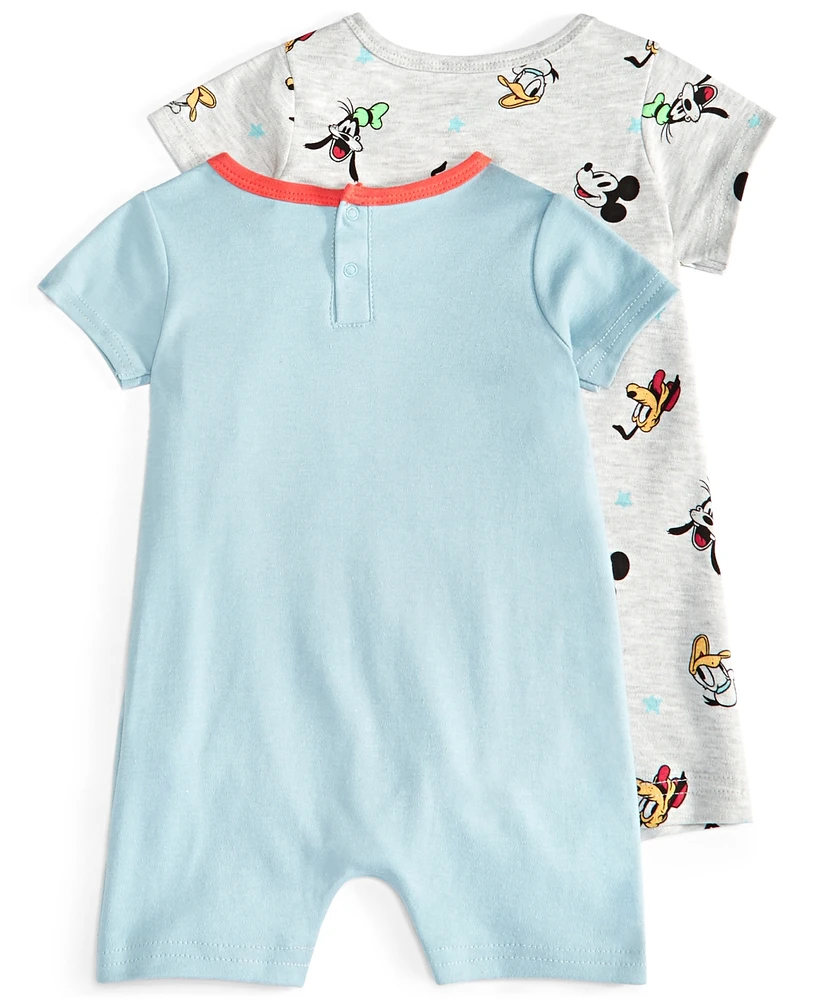 Disney Baby Mickey Mouse, Donald Duck, Goofy and Pluto Printed Rompers, Pack of 2