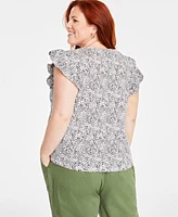 On 34th Trendy Plus Printed Flutter-Sleeve Crewneck T-Shirt, Created for Macy's