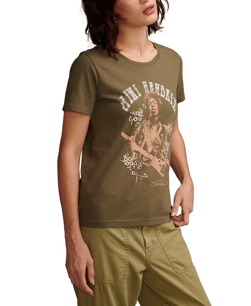 Lucky Brand Women's Jimi Hendrix Floral Portrait Cotton T-Shirt