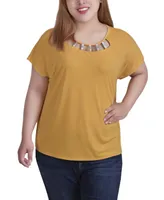 Ny Collection Plus Size Short Sleeve Top with Cutouts and Hardware