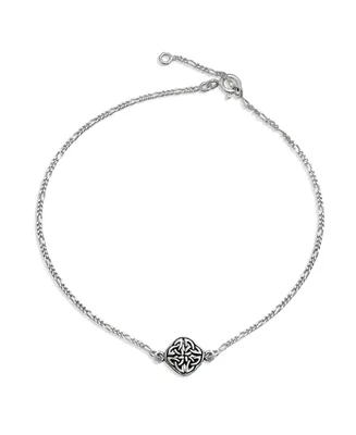 Celtic Love Knot Triquetra Round Shape Knotwork Anklet Ankle Bracelet For Women .925 Sterling Silver Adjustable 9 To 10 Inch With Extender