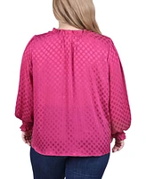 Ny Collection Plus Size Long Sleeve Smocked Cuff Blouse