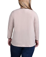 Ny Collection Plus 3/4 Sleeve Piped Top