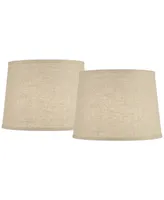 Set of 2 Hardback Drum Lamp Shades Burlap Linen Medium 11" Top x 13" Bottom x 9.5" High Spider with Replacement Harp and Finial Fitting