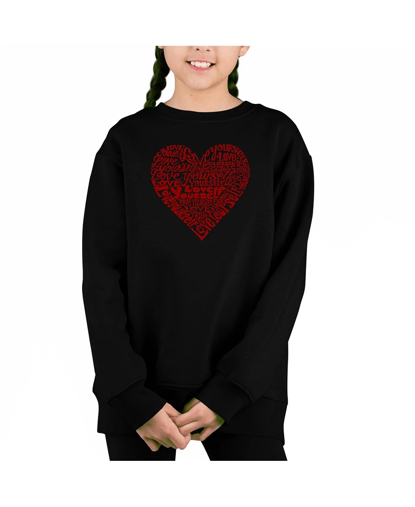 Love Yourself - Big Girl's Word Art Crewneck Sweatshirt