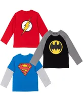 Dc Comics Justice League Batman Superman The Flash 3 Pack Hang down Long Sleeve T-Shirts Toddler |Child Boys