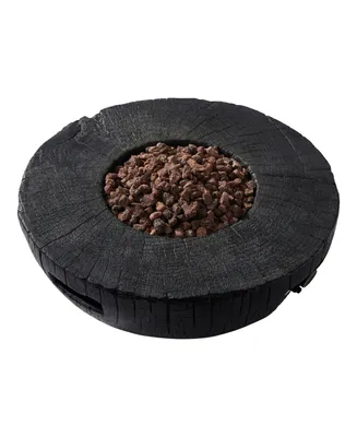 Mondawe 28" Round Propane Fire Pit Table 30,000 Btu with Faux Woodgrain Surface, Black