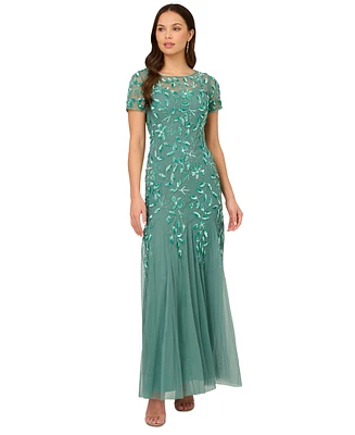 Adrianna Papell Women's Floral-Design Embellished Gown