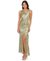 Adrianna Papell Women's Asymmetric Metallic-Print Mermaid Gown