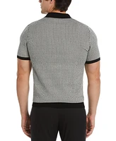 Perry Ellis Men's Tech Jacquard Geo Pattern Short Sleeve Polo Sweater