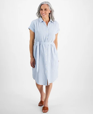 Style & Co Petite Striped Cotton Camp Shirt Dress, Created for Macy's