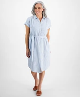 Style & Co Petite Striped Cotton Camp Shirt Dress, Created for Macy's