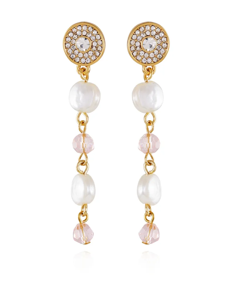 T Tahari Imitation Pearl and Light Pink Bead Dangle Earrings