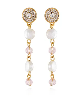 T Tahari Imitation Pearl and Light Pink Bead Dangle Earrings