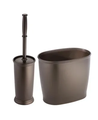 mDesign Plastic Compact Toilet Bowl Brush and Wastebasket Combo, Set of 2