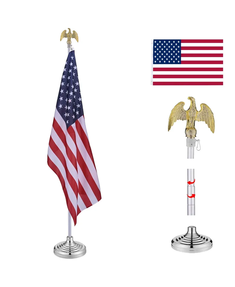 Yescom 8 Ft Telescoping Indoor Flag Pole Kit Base Eagle Topper Aluminum 3x5 Ft Us Flag