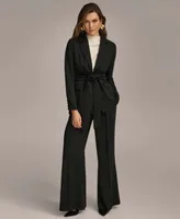 Donna Karan Tie Front Pinstripe Blazer Wide Leg Pant