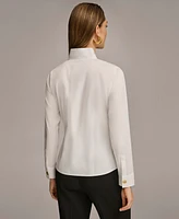 Donna Karan Women's Stand Collar Button Front Cotton Shirt