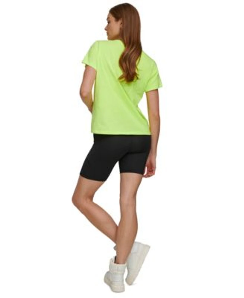 Dkny Sport Womens Cotton Embellished Logo T Shirt Balance Super High Rise Pull On Bicycle Shorts