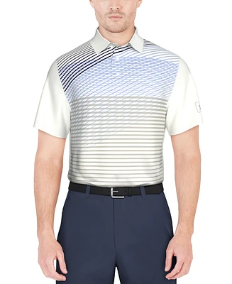 Pga Tour Men's Asymmetric Linear-Print Short-Sleeve Golf Polo Shirt