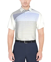 Pga Tour Men's Asymmetric Linear-Print Short-Sleeve Golf Polo Shirt