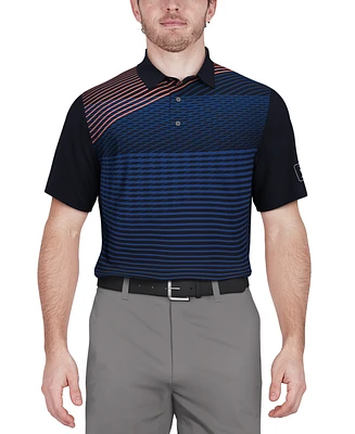 Pga Tour Men's Asymmetric Linear-Print Short-Sleeve Golf Polo Shirt