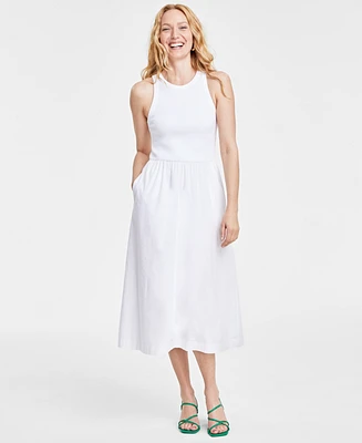 On 34th Round-Neck Ribbed-Bodice Midi Dress, Created for Macy's